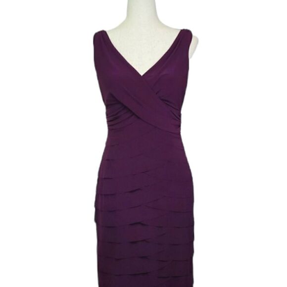 American Living Eggplant Ruched Surplice Neckline Tiered Sleeveless Dress Size 6 - Picture 2 of 9